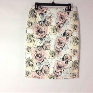 La Soie Womens Pencil Skirt Floral Pink Ivory